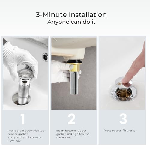 Bathroom Pop Up Drain with Overflow, Solid Stainless Steel Sink Drain Assembly with Removable Hair Catcher, Mirror Shine Anti-Peeling Finish, Chrome, 2 Pack - color: Chrome, style: Small Popup Cap(Pack of 2)