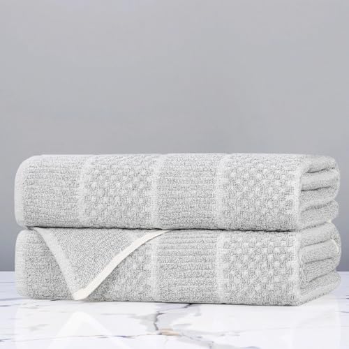 Superior Naples Viscose Cotton Blend Medium Weight Towels, for Bathroom, Shower, Spa, Plush, Quick Dry, Ultra-Soft Towels, Bath Essentials, Ribbed Design, Bath Towels, Set of 2, Platinum - color: Platinum, size: Bath Towel - 2PC