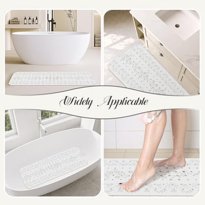 SHUCHING White Bath Mat for Tub Non Slip-40x16 Inch, Flower | Bathtub Mat for Women & Elderly Mold Free, Long Shower Mat for Inside Shower with Suction Cup, Machine Washable - color: White