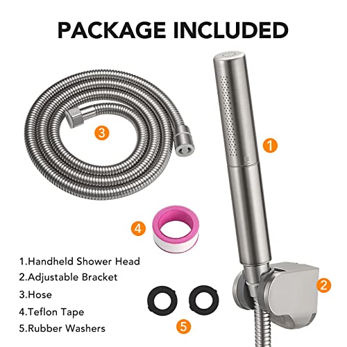 Handheld Shower Head Show Spray Shower Wand Hand Shower Brushed Nickel | High Pressure Showerhead, Hand Held, Brass Shower Head, Wall Mounted, 60 In Stainless Steel Shower Hose - color: Nickel