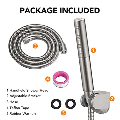 Handheld Shower Head Show Spray Shower Wand Hand Shower Brushed Nickel | High Pressure Showerhead, Hand Held, Brass Shower Head, Wall Mounted, 60 In Stainless Steel Shower Hose - color: Nickel