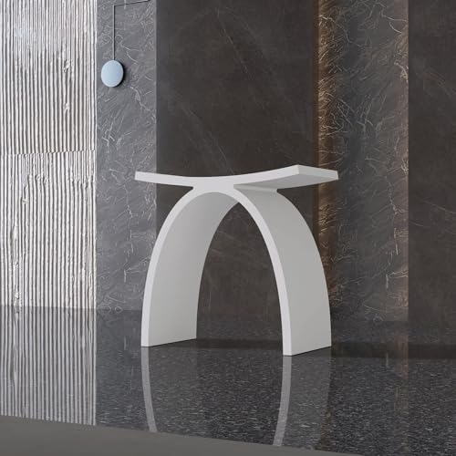 White Shower Bench, Solid Surface Fancy Bath Stool 16.7 x 15.7 in | Stone Resin Waterproof, 400lb Capacity, Arched Fancy Bathroom Seat for Inside Showers - color: White Arched