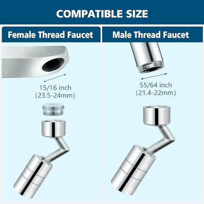720° Swivel faucet aerator, Swivel Kitchen Faucet Aerator, Dual-function 2-Flow Sprayer Faucet Head Replacement Kitchen Sink Faucet 55/64 inch Female Thread Faucet Extender (Chrome-2) - color: Chrome-2