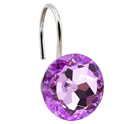 BEAVO Acrylic Fashion Decorative Home Rolling Purple Shower Curtain Hooks Rhinestones Bathroom Bath Baby Room Bedroom Living Room Decor Set of 12 Rings (Purple) | Diamond Crystal Decorative Shower Curtain Ring, Stainless Steel Rustproof Shower Hook Ring,