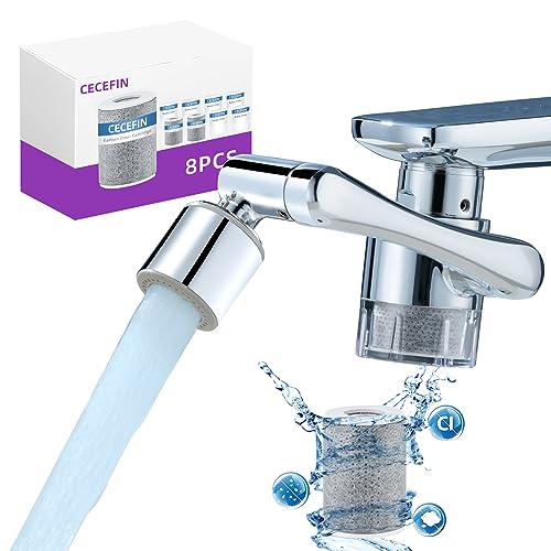 CECEFIN Sink Filter for Bathroom/Kitchen Water Faucet Extender, 1080 Swivel | 9pcs Cartridge,Reduce 99% Chlorine, NSF Test Water Filter for Skincare Face Wash, Brass Faucet Mount Purifier, 2-Mode Aerator - color: C- Silver2- Filtered Swivel Aerator