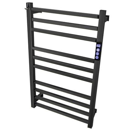 XBVV Black Towel Warmer Rack for Bathroom with Timer/Fahrenheit Display Electric Heated 10 Bars Drying Rail Plug-in or Hardwired Wall Mounted Heating Bath Towel Warming(Matte Black) - color: Matte Black