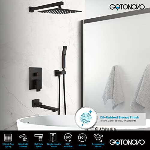 gotonovo Tub Shower Faucet Set with Valve Kit 10’’ Head,Oil Rubbed Bronze | Shower System with Tub Spout,SUS304 Rain Head with Handheld Sprayer,Swivel Spout,All Metal,Rough-In Valve Trim Kit,Wall Mount - color: Bronze, size: 10’’ Head