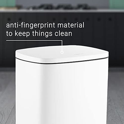 happimess Connor 2-Piece Stainless Steel Trash Can, Cotton White | 13.2 and 1.3 Gallons, Rectangular, Soft-Close Lid, Fingerprint Resistant, Step Pedal, 20 Liners, 26" and 12" Height - color: White