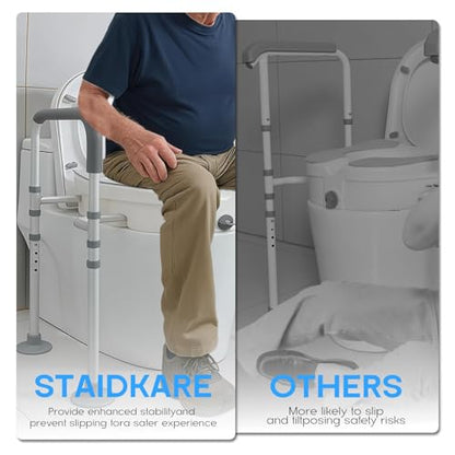 Toilet Seat Risers For Seniors 4-Legged Adjustable Raised Toilet Seat With Handles Thickened Aluminum Alloy Frame Toilet Riser Withhandles For Seniors for Elderly Disabled Medical (Grey & White).