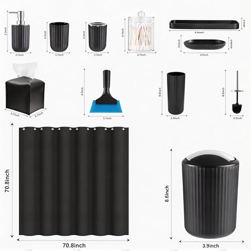 Bathroom Accessories Set with Shower Curtain Tissue Box Squeegee | with Tissue Box, Squeegee, Trash Can, Toilet Brush Set, Soap Dispenser Toothbrush Holder Set, Tray, Q-tip Holder - size: Bath Set Tissue Box Squeegee