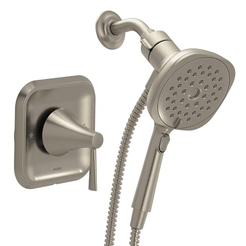 Moen Ronan Spot Resist Brushed Nickel Single-Handle Modern Shower Faucet with Square Handheld Rain Shower Spray Head Featuring Magnetix, Valve Included, 82023SRN - color: Brushed Nickel