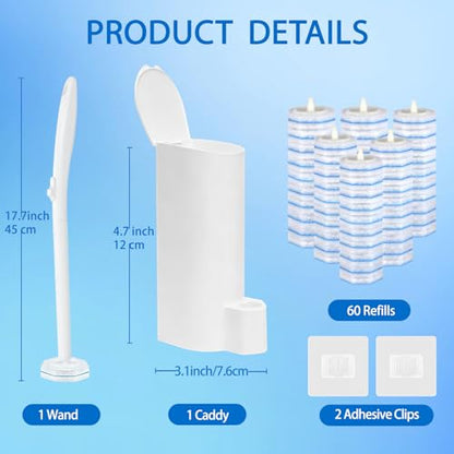 Disposable Toilet Brush and Holder Set, 60 Pre-Filled Refills | 5X Powerful No-Shed Pads, 360° Deep Toilet Bowl Clean, Toilet Bowl Cleaners with Storage Caddy & Adhesive Hooks - size: Toilet Brush Set + 60 Refill Heads