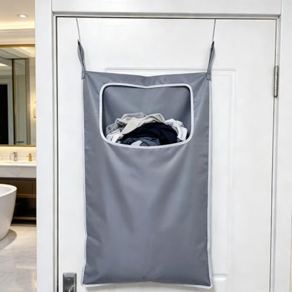 2 Pack Hanging Laundry Hamper, 31.4x19.2 in, Gray | 2 Pack Door Hanging Laundry Bags with Two Hook Styles 600D Oxford Fabric Tear Resistant for Bedroom and Bathroom - color: GRAY2