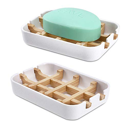 Bamboo Wooden Soap Dishes for Bathroom Bar Soap Holder Shower Soap Holder Sink Deck Bathtub Shower Tray (One Pieces White) - color: One Pieces White