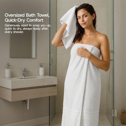 REDKISS 8 Piece White Towels Set - 100% Cotton Towels Set with 2 Large Bath Towels, 2 Hand, 4 Washcloths, 600 GSM Highly Absorbent Bath Towel Sets, White Quick Dry Shower Towel for Family Dorm Gym - color: White