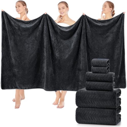 SmoothNovelty Set of 6 Extra Large Bath Towel 40 x 80 Inches Oversized Bath Sheet with 2 Shower Towels 2 Hand Towels 2 Washcloths for Adults Bathroom Spa Gym Quick Dry(Chevron Design,Dark Gray) - color: Dark Gray