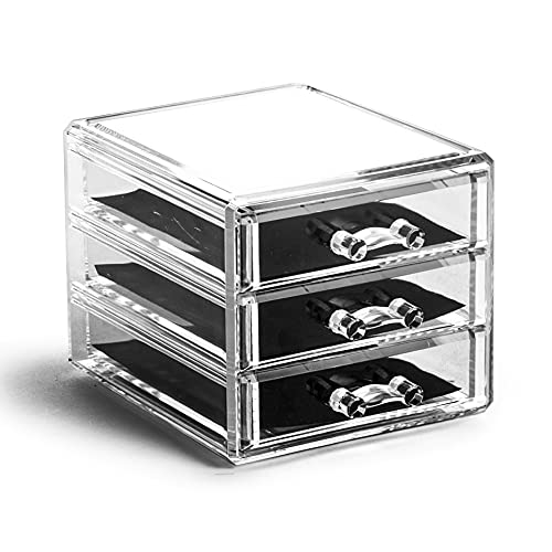 BINO THE MANHATTAN SERIES Acrylic Makeup Drawer Organizer- 3 Drawer Small | Clear Beauty Organizers and Storage| Cosmetic & Makeup Drawer| Home Organization| Jewelry & Vanity Accessories Drawer - size: 3 Drawer - Small