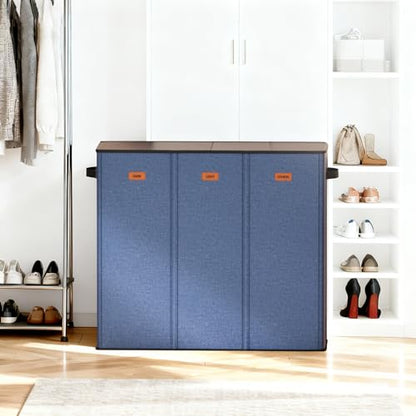 185L Laundry Hamper 3 Section with Lid, Navy Blue 3 Compartment Laundry hamper with 3 Removable Laundry Bags, Large Laundry Basket for Bedroom, Laundry Room, Dorm, - color: Navy Blue