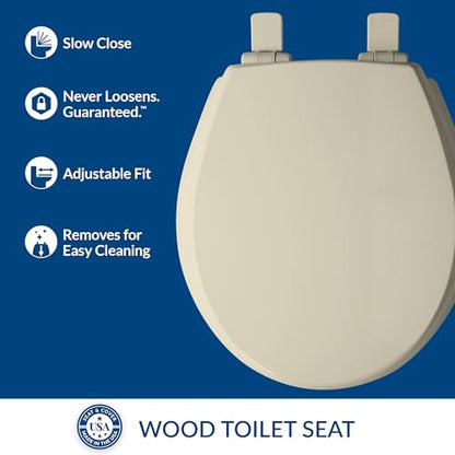 Mayfair Cassel Slow Close Toilet Seat, Easy Clean, Non Slip Premium Wood Seat, Easy Install, Made in USA, Round, Bone - size: Round
