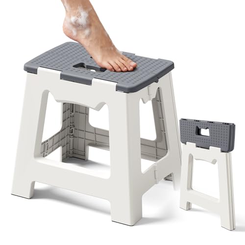 Foldable Shower Stool for Shaving Legs, Plastic Foot Rest Stools to Shave Leg, Folding Small Corner Step Seat for Inside Shower, Collapsible Bench Chair for Travel/Bathroom, Waterproof,13" Height