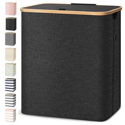 BALEINE Laundry Hamper with Lid, Tall Laundry Baskets with Bamboo Pull Handles, Large Laundry Bin with Internal Support (36 Gal/140L, Black) - color: Black, size: 140 liters