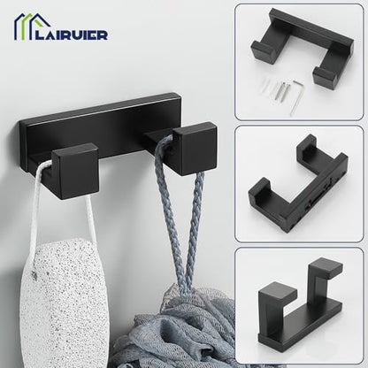 Matte Black Bathroom Accessories, Toilet Paper Holder, Towel Bar and Hook | Lairuier 3 Pieces Bathroom Hardware Set, SUS304 Stainless Steel Towel Holder Set Toilet Paper Holder Robe Hook Wall Mounted - color: Matte Black
