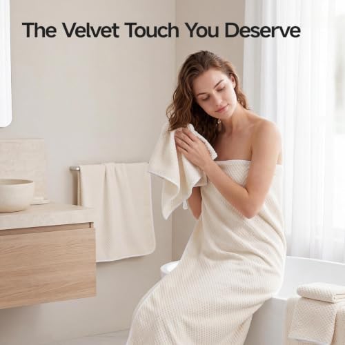 ecolook Microfiber Towel Set of 6, Beige | Ultra-Soft & Oversized, Absorbent & Quick-Drying | 2 Bath Sheets, 2 Hand Towels & 2 Washcloths - color: Beige