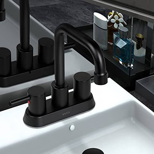 SOKA Centerset Bathroom Faucet 2 Handles 4 Inch Commercial Hand Sink Touch Faucets 3 Hole Bathroom Sink Faucet - color: Matte Black, size: 4" Gooseneck