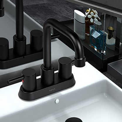 SOKA Centerset Bathroom Faucet 2 Handles 4 Inch Commercial Hand Sink Touch Faucets 3 Hole Bathroom Sink Faucet - color: Matte Black, size: 4" Gooseneck