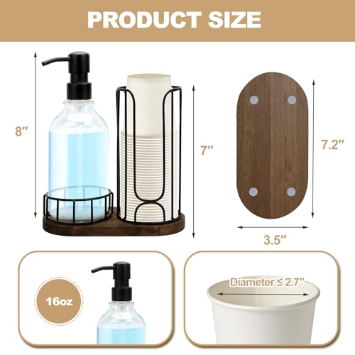 Country-Style Bathroom Cup Holder with 17 oz Reusable Mouthwash Dispenser, 2-Compartment 3oz Disposable Mouthwash Cup Storage Rack, Iron Bathroom Accessories - size: L