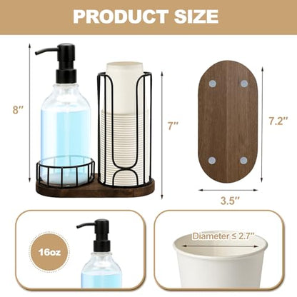 Country-Style Bathroom Cup Holder with 17 oz Reusable Mouthwash Dispenser, 2-Compartment 3oz Disposable Mouthwash Cup Storage Rack, Iron Bathroom Accessories - size: L