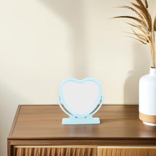 Amosfun 2pcs Heart Shaped Makeup Mirror Dual Sided Vanity Mirror Stand for Home Travel - color: Sky-blue