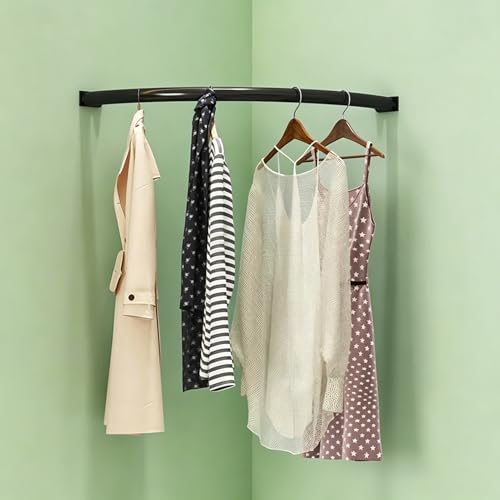 Curved Corner Clothes Rack Small Space, Wall Mounted Right Angle Garment Rack, Coat Hanger Pipe Closet Rods for Hanging Clothes(Black,50 x 50 cm (19 5/8 x 19 5/8")) - color: Black, size: 50 x 50 cm (19 5/8 x 19 5/8")