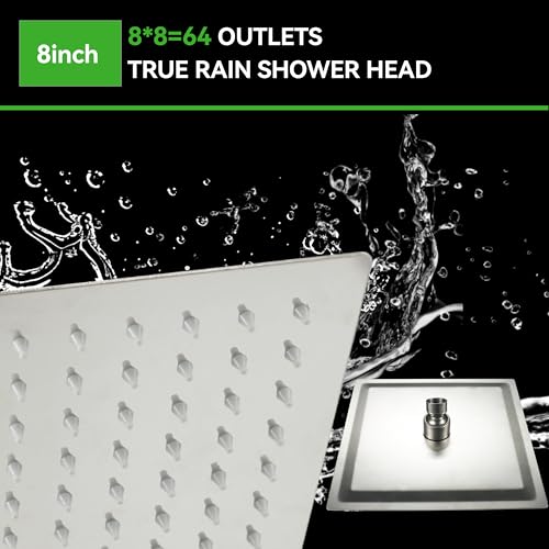 SOLVEX Rain Shower Head - High Pressure Rainfall Shower Head Made of Stainless Steel - High Flow Waterfall Bathroom Square Showerhead (8" Chrome,SP-50018) - size: 8 Inch