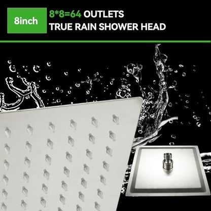 SOLVEX Rain Shower Head - High Pressure Rainfall Shower Head Made of Stainless Steel - High Flow Waterfall Bathroom Square Showerhead (8" Chrome,SP-50018) - size: 8 Inch