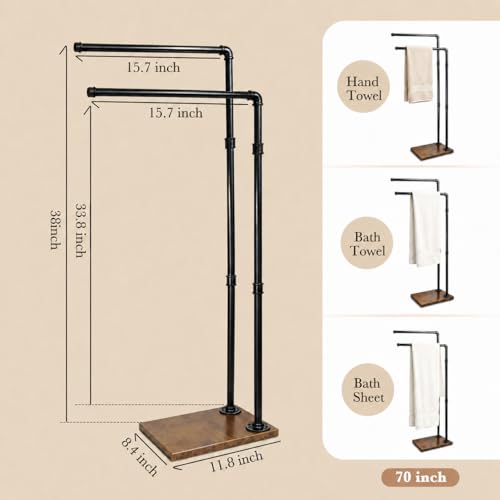 Hjarta Freestanding Towel Rack for Bathroom, 2-Tier Free Standing Towel Stand, Farmhouse Towel Holder for Bath Towel Sheet, Rustic Brown - color: Rustic Brown