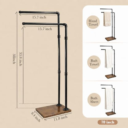 Hjarta Freestanding Towel Rack for Bathroom, 2-Tier Free Standing Towel Stand, Farmhouse Towel Holder for Bath Towel Sheet, Rustic Brown - color: Rustic Brown