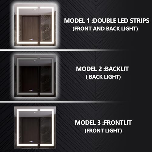 Luxury 36" Wall-Mounted LED Bathroom Medicine Cabinet, Outlets, Anti-Fog | Surface-Mount/Recessed, Double-Sided Mirror Cabinet, 3 Color Temp, DTC Silent-Close Hinges, Adjustable Tempered Glass Shelfs - size: 36"W x 36"H