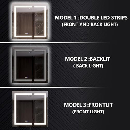 Luxury 36" Wall-Mounted LED Bathroom Medicine Cabinet, Outlets, Anti-Fog | Surface-Mount/Recessed, Double-Sided Mirror Cabinet, 3 Color Temp, DTC Silent-Close Hinges, Adjustable Tempered Glass Shelfs - size: 36"W x 36"H