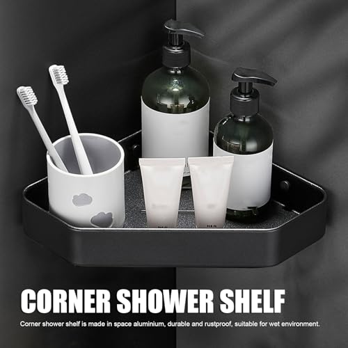 Space Aluminium Corner Shower Shelf, Wall Mounted Rustproof Bathroom Storage, Easy Installation, No Punching Required, Large Capacity for Toiletries and Cosmetics
