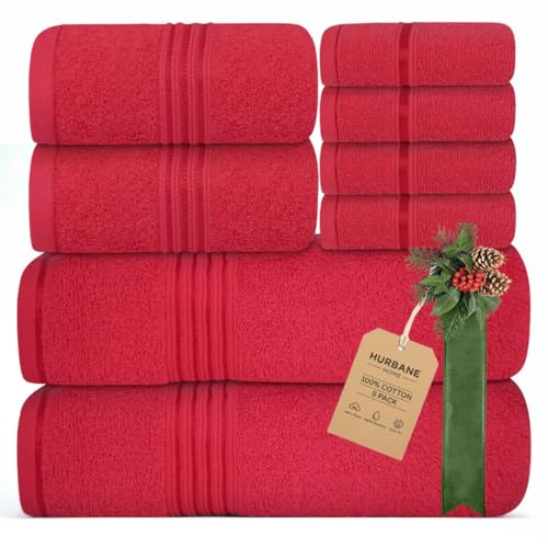 8 Piece Bath Towels for Bathroom - 100% Cotton, Soft Absorbent Bathroom Towels Set - 2 Extra Large Bath Towels, 2 Hand Towels & 4 Washcloths - Hotel Spa Thick Plush Towel, Red - color: Red (Pack of 8)