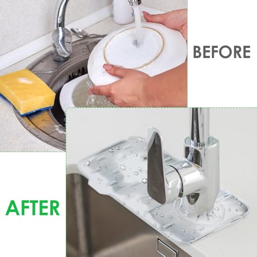 Dimeho Sink Faucet Splash Guard Mat Silicone Soap Dish Pad Faucet Handle Drip Catch Sponge Holder Sink Protector Trays for Bathroom Kitchen Countertop Gadgets Accessories 8.3 x 5.7 Inch (Marble) - color: Marble