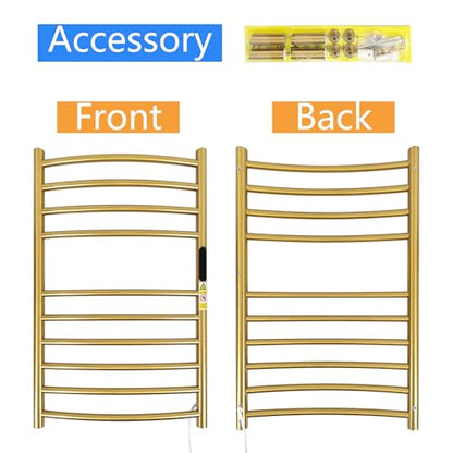 Luxury 10 Bars Gold Towel Warmer Wall Mount Electric Plug-in/Hardwired Heated Towel Rack, Heated Towel Drying Rack with Timer & Temperature Multi-Level Adjustable (Brushed Gold, 10 Bars) - color: Brushed Gold, size: 10 Bars