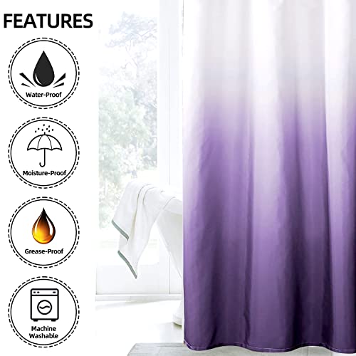 YI & ZE Ombre Dark Purple Shower Curtain Sets for Bathroom Accessories Fabric Polyester Waterproof Modern Shower Curtain Liner with 12 Hooks Purple W36xL72 | Polyester Waterproof Shower Liner, Modern Bathroom Decor, Complete Set with 6 Mounting Hooks - co