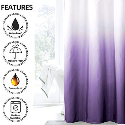 YI & ZE Ombre Dark Purple Shower Curtain Sets for Bathroom Accessories Fabric Polyester Waterproof Modern Shower Curtain Liner with 12 Hooks Purple W36xL72 | Polyester Waterproof Shower Liner, Modern Bathroom Decor, Complete Set with 6 Mounting Hooks - co