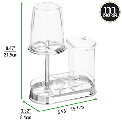 mDesign Plastic Toothpaste and Toothbrush Holder Center with Cup/Cover - Organizer for Bathroom Vanity Countertop - Holds Paste, Floss, Accessories - Hyde Collection - Clear - color: Clear