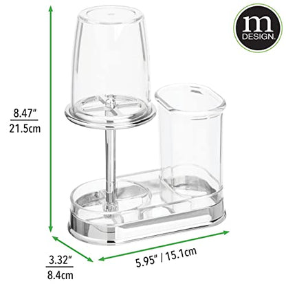 mDesign Plastic Toothpaste and Toothbrush Holder Center with Cup/Cover - Organizer for Bathroom Vanity Countertop - Holds Paste, Floss, Accessories - Hyde Collection - Clear - color: Clear