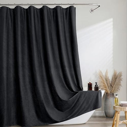 Extra Long Black Shower Curtain 96 Inch Long 1 Piece, Waffle Embossed Textured Fabric Shower Curtain for Bathroom Large Hotel, Water Resistant, Machine Washable, 72Wx96L Inches - color: Black, size: 72"W x 96"L (Pack of 1)