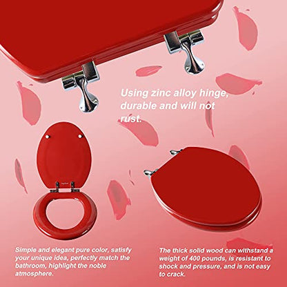 Angol Shiold Wood Toilet Seat, Zinc Alloy Hinges (Elongated, Red) | Elongated Toilet Seat, Scratch Resistant Wood Surface, Easy to Install and Clean - color: Red, size: Elongated