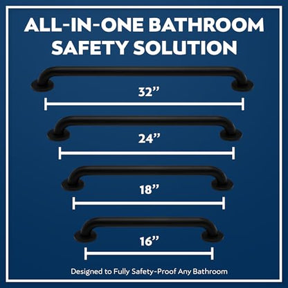 4-Pack Starter Bundle, 500 lb, 16/18/24/32 in, Matte Black | Complete Bathroom Safety Starter Bundle, For Seniors, 1.25 in Diameter, 500 lb Rated, All-in-One Shower Safety Solution - color: Matte Black